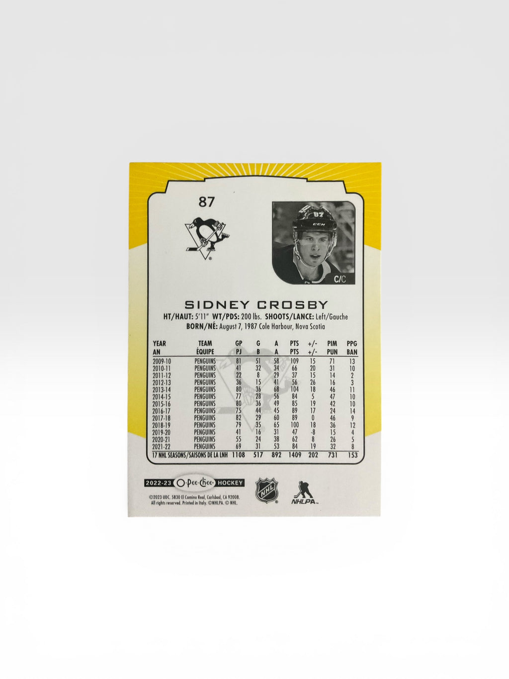 Sidney Crosby O-Pee-Chee yellow Border